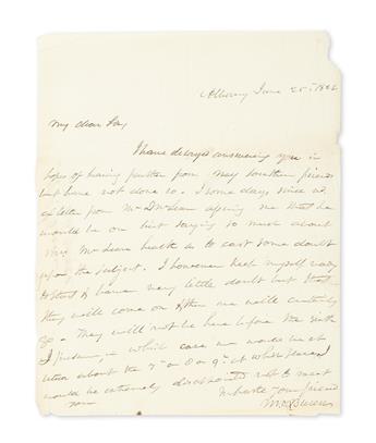 VAN BUREN, MARTIN. Two items: Autograph Manuscript Signed, M.V.B, as NY Attorney General * Autograph Letter Signed, M.V.Buren, as S